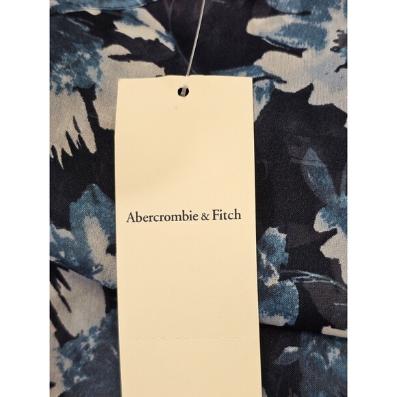 ALK Women's M Abercrombie & Fitch Blue Floral Sheer Peasant Blouse Shirt Top NEW - Picture 8 of 11